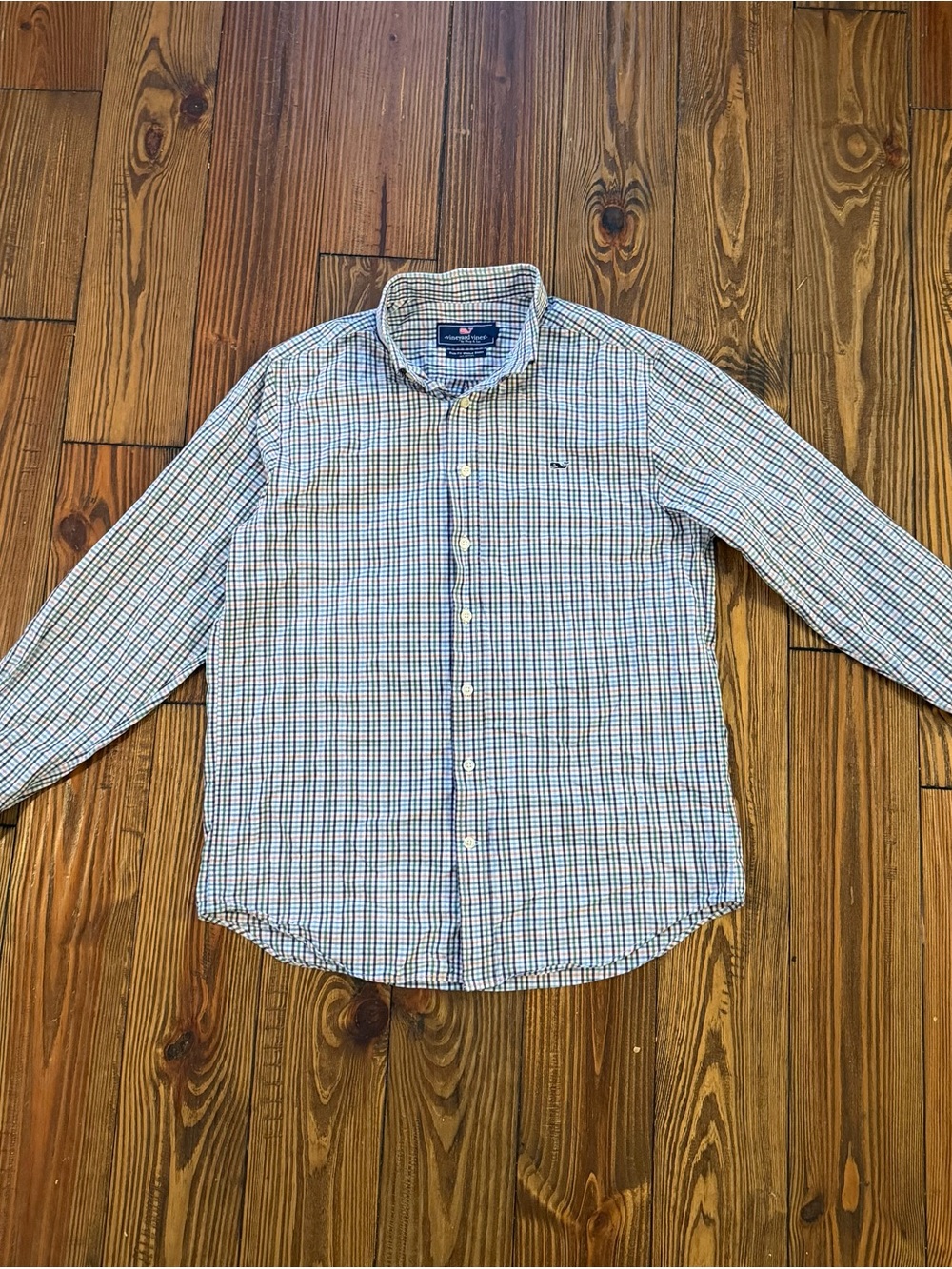 Vineyard Vines Men’s Blue and White Plaid Button-Down Shirt